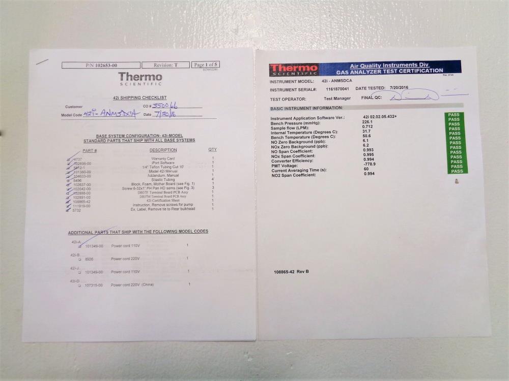 Thermo Scientific 42i Nitrogen Oxide NO-NO2-NOx Analyzer 42I-ANMSDCA